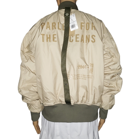 Adidas women's Parley Bomber Jacket- Dark Khaki-Green - Picture 10 of 11